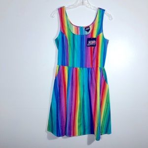 Retroliscious Size M Sleeveless Fit & Flare Skater Dress Pockets Stretch Rainbow